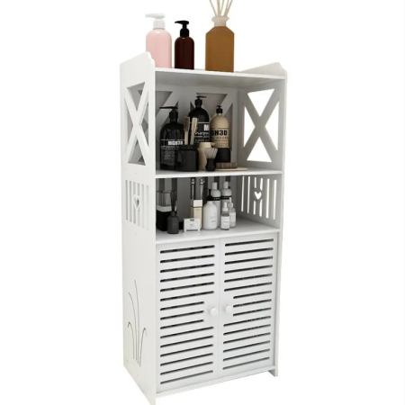 Polcok, rendszerezők és tartók - Fehér Fürdőszobai Szekrény 3 Polccal, 90x40x25 cm, Tartós PVC Szerkezet, Modern és Elegáns Kialakítás Praktikus Rendszerezéshez