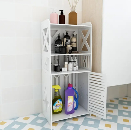 Fehér Fürdőszobai Szekrény 3 Polccal, 90x40x25 cm, Tartós PVC Szerkezet, Modern és Elegáns Kialakítás Praktikus Rendszerezéshez [3]