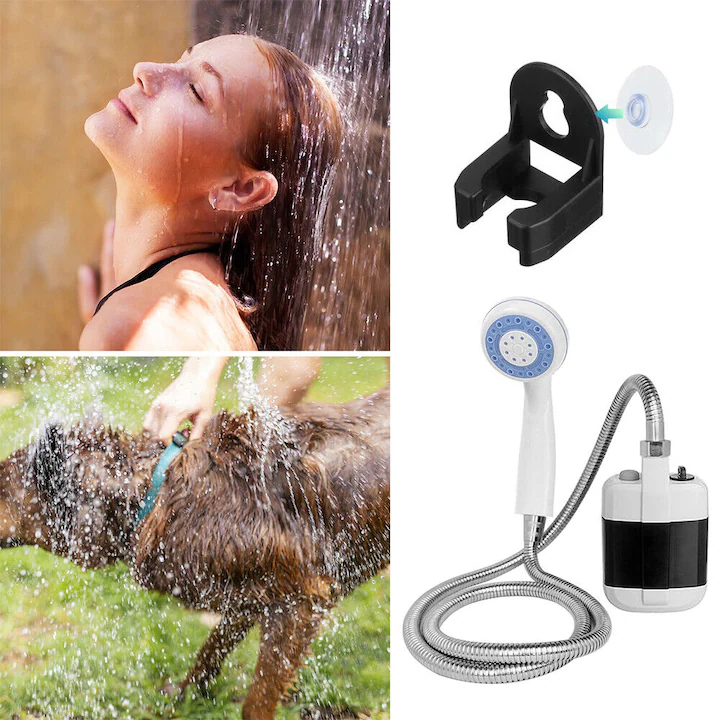 Hordozható Elektromos Kemping Zuhany, 4–5 L/perc Vízhozam, 2200 mAh Akkumulátor USB Töltéssel, 1,5 m Tömlő, ABS Burkolat, Fehér [7]