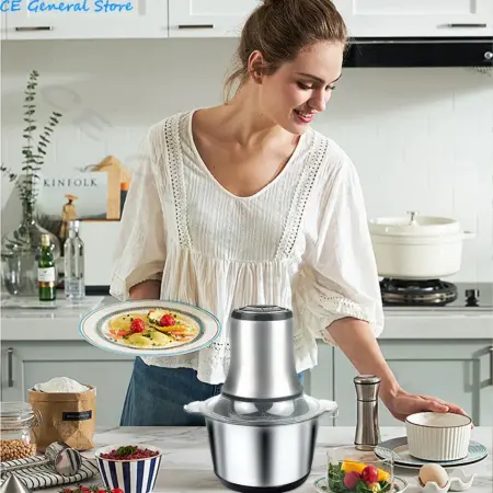 Elektromos Aprító 3L – Hús és Zöldség, Prime Heim, 1000W, 4 Magas Minőségű Rozsdamentes Acél Kés, 3L Őrlőedény, Rozsdamentes Acél, Ezüst [6]