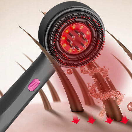 Elektromos hajkefe fejbőr masszázzsal, vörös LED fény, 3 üzemmód, olajadagoló, 3.7V 1400 mAh akkumulátor, hordozható, intelligens kikapcsolás [9]