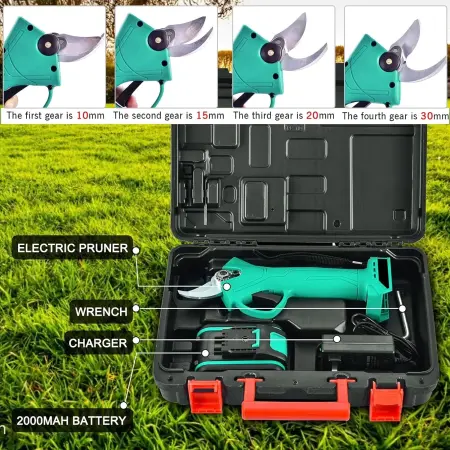 Elektromos kerti olló, 2 × 48V akkumulátorral, szénacél pengével, 9700 mAh akkumulátorral, tartozékokkal és hordtáskával [10]