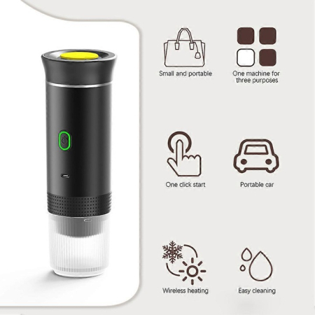 60 ml Hordozható Kávéfőző, 72W, 12V, Vízmelegítő Funkcióval, Kompatibilis Nespresso és Dolce Gusto Kapszulákkal, Őrölt Kávéval és Forró Csokoládéval, Műanyag és Inox Ház, Kompakt Utazó Dizájn [7]