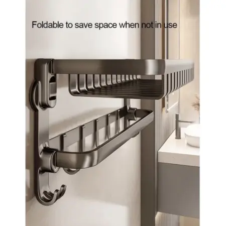 Fali Fürdőszobai Törölközőtartó, Összecsukható, Rozsdamentes Acél, Szürke, 1 Rúd, 8 Kampó, Rozsdaálló, Falra Szerelhető [1]