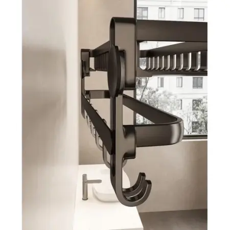 Fali Fürdőszobai Törölközőtartó, Összecsukható, Rozsdamentes Acél, Szürke, 1 Rúd, 8 Kampó, Rozsdaálló, Falra Szerelhető [2]