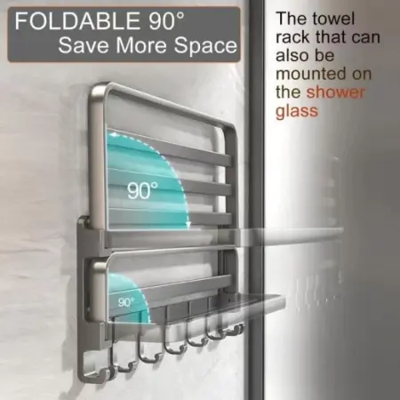 Fali Fürdőszobai Törölközőtartó, Összecsukható, Rozsdamentes Acél, Szürke, 1 Rúd, 8 Kampó, Rozsdaálló, Falra Szerelhető [4]