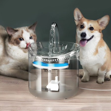 Pentru animale de companie - Fântână automată pentru animale 2L, dispenser apă electric 5V, filtrare în 3 straturi cu carbon activ, 2 moduri curgere, funcționare silențioasă, transparent