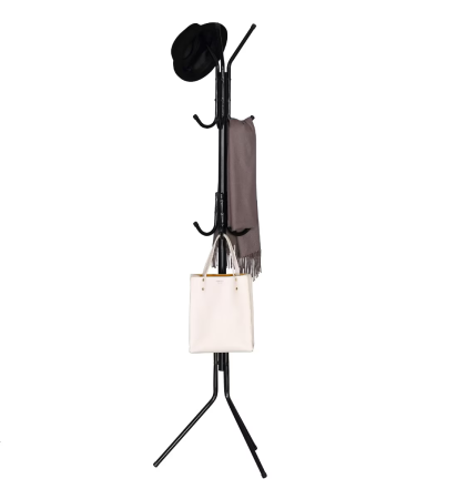 Fém állófogas fa alakú 45×175 cm, 11 akasztó, 18 kg teherbírás, modern kompakt design, stabil 3 lábú talp, fekete [2]