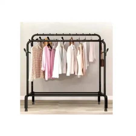Fém ruhatartó, tárolópolccal és oldalsó kampókkal, fekete szín [3]