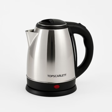 Otthon és Konyha - 2L Rozsdamentes Acél Vízforraló, 2200W, Automatikus Kikapcsolás, Túlmelegedés Elleni Védelem, On/Off Gomb, Ergonomikus Fogantyú, Forgatható Talp, Vízszintjelző, Rejtett Fűtőelem