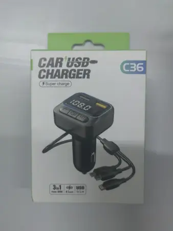 Autós kiegészítők - FM modulátor autós C36, 3 az 1-ben multifunkciós, 12–26V feszültség, Max. 40W teljesítmény, Gyors USB töltés 3.1A, Bluetooth Handsfree funkció