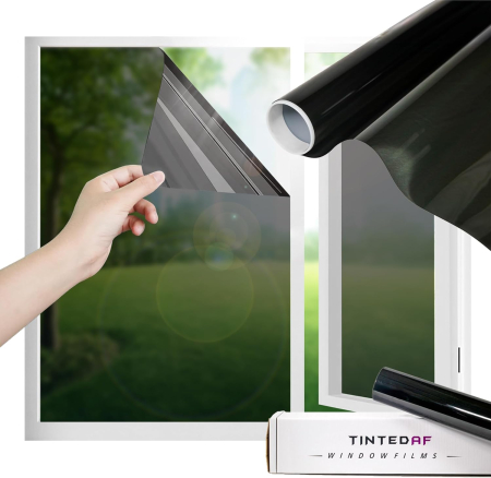 Casa si Bucatarie - Folie protecție solară autoadezivă 0.6×3 m, protecție UV și termică, efect intimitate tip oglindă, aplicare ușoară cu kit inclus, culoare negru