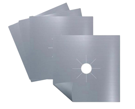 4 darabos fóliakészlet Teflon Fólia 27x27 cm Tűzhelyhez vagy Főzőlaphoz, Hőálló -60°C-tól 260°C-ig, Ezüst, 0,3 mm Vastagság [2]