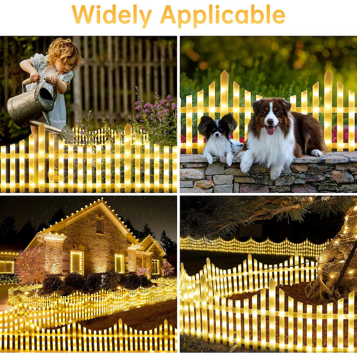 LED Világító Dekorkerítés, 3 m, 8 Világítási Programmal, Időjárásálló, Összekapcsolható Kialakítás, Udvarba és Kertbe, Meleg Fehér Fény [3]