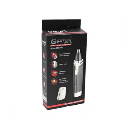 Gemei GM-3002 elektromos orr- és fültrimmer, rozsdamentes acél pengével, védősapkával, szürke [1]