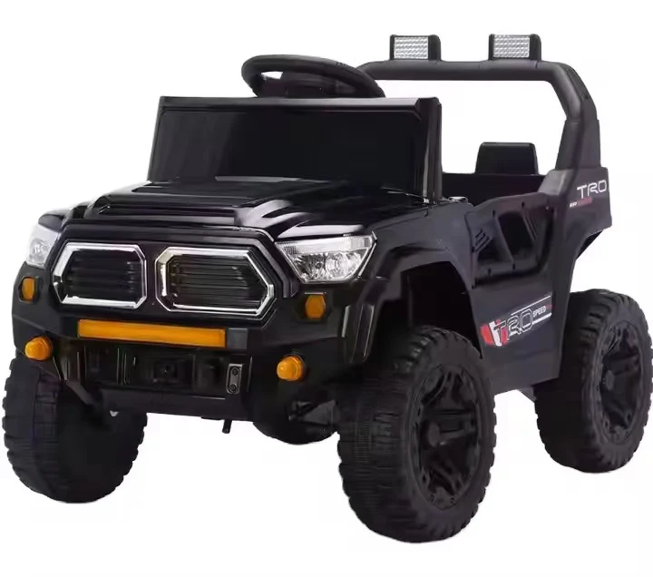 Gyermek autók és motorkerékpárok - Gyermek elektromos autó Jeep, távirányítóval, Bluetooth és zene funkcióval, világító szélvédő, műanyag kerekek, 85×61×54 cm, fekete