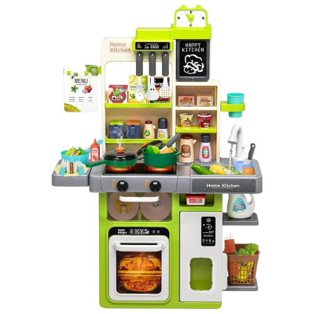 Produse si jucarii pentru copii - Set bucătărie copii 42 piese, ustensile, alimente și vase incluse, plastic fără BPA, margini sigure, joc de simulare gătit pentru băieți și fete, verde