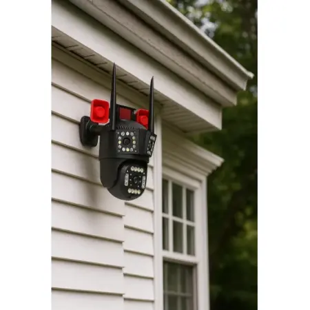 Hármas 4G Biztonsági Kamera, Beltéri és Kültéri Használatra, 12MP Ultra HD 4K Felbontás, 5X Zoom, PTZ Automatikus Forgatással, Színes Éjjellátás Smart IR + LED, Kétirányú Hangkommunikáció [6]