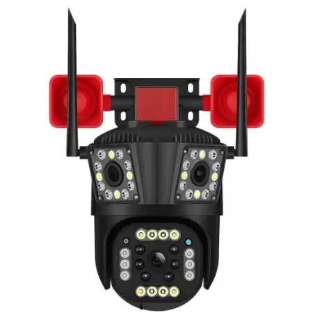 Megfigyelő kamerák - Hármas 4G Biztonsági Kamera, Beltéri és Kültéri Használatra, 12MP Ultra HD 4K Felbontás, 5X Zoom, PTZ Automatikus Forgatással, Színes Éjjellátás Smart IR + LED, Kétirányú Hangkommunikáció