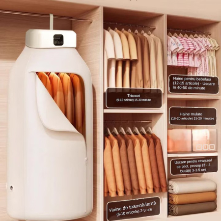 Hordozható Elektromos Ruhaszárító, Összecsukható Mini Szárítószekrény, 3D Air Drying, 400W, Gyors Szárítás 30 Perc–6 Óra, Állandó Hőmérséklet, 10 kg Kapacitás, Kompakt és Összecsukható, Lakásba és Uta [12]