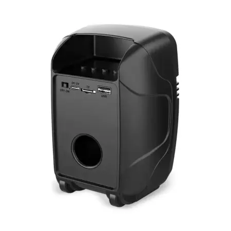 Hordozható hangszóró, 50W PMPO, Bluetooth, FM rádió, USB, LED világítás, 1200mAh akkumulátor, 2-4 órás üzemidő, kompakt méretek, ideális utazáshoz és bulikhoz [1]