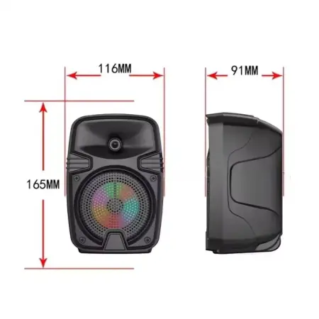 Hordozható hangszóró, 50W PMPO, Bluetooth, FM rádió, USB, LED világítás, 1200mAh akkumulátor, 2-4 órás üzemidő, kompakt méretek, ideális utazáshoz és bulikhoz [2]