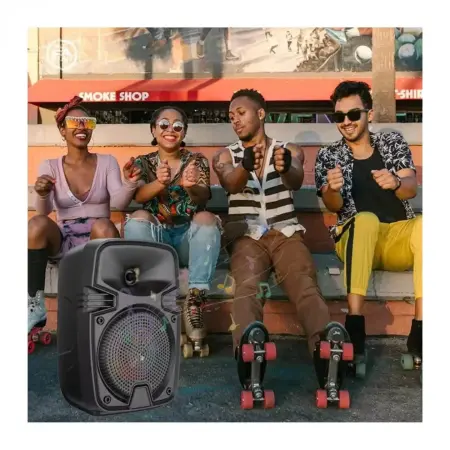 Hordozható hangszóró, 50W PMPO, Bluetooth, FM rádió, USB, LED világítás, 1200mAh akkumulátor, 2-4 órás üzemidő, kompakt méretek, ideális utazáshoz és bulikhoz [5]