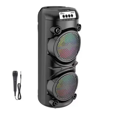 Hordozható hangszóró 8 hüvelykes mélynyomóval, 200W PMPO, szinkronizált RGB LED fényekkel, mikrofonnal, Bluetooth, USB és TF kártyahellyel – ideális bulikhoz, karaoke-hoz és eseményekhez [1]