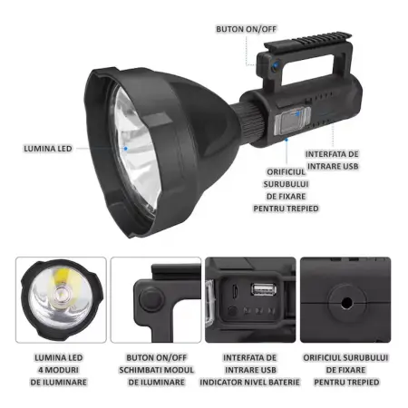 Hordozható LED lámpa állvánnyal, powerbank funkcióval, USB töltéssel, 4 világítási móddal, vízálló [6]