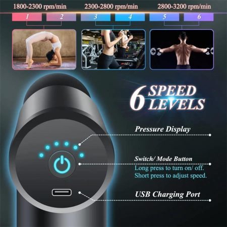 Hordozható Mélyszöveti Masszázspisztoly, Arc-, Hát-, Nyak- és Testmasszázshoz, Izomfájdalom Enyhítésére [3]