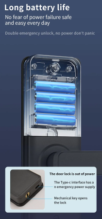 WiFi Okos Ajtózár, Biometrikus Ujjlenyomatos Nyitás, Jelszó és RFID Kártya, Alkalmazásvezérlés Felhőalapú Tárolással, Fa Ajtókhoz Kompatibilis, Modern és Biztonságos Kialakítás [3]