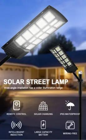 Integrált napelemes utcai lámpa távirányítóval, Teljesítmény: 3000W, Szín: Fekete [5]