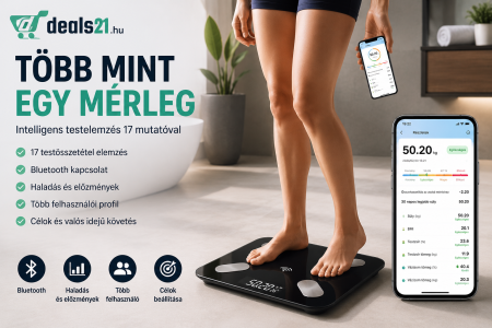 Intelligens digitális személyi mérleg testelemzéssel és telefonos alkalmazással, Bluetooth, 13 funkció [1]