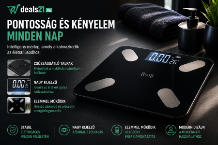Intelligens digitális személyi mérleg testelemzéssel és telefonos alkalmazással, Bluetooth, 13 funkció [4]