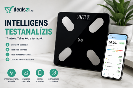 Intelligens digitális személyi mérleg testelemzéssel és telefonos alkalmazással, Bluetooth, 13 funkció [2]