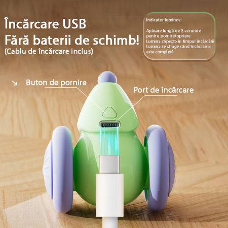 Automata Egér Játék Macskáknak, Akadálykerüléssel és Véletlenszerű Mozgással, Nagy Kerekekkel, RGB LED Farokkal, USB-C Töltés, Interaktív Zöld Kialakítás [3]