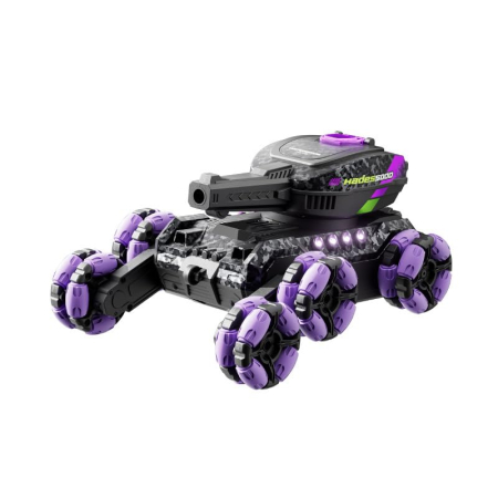 Produse si jucarii pentru copii - Jucarie tanc RC cu telecomanda 2.4G, control prin gesturi, trage gloante de apa, rotatie 360°, 6WD, lumini si sunete, baterie reîncarcabila