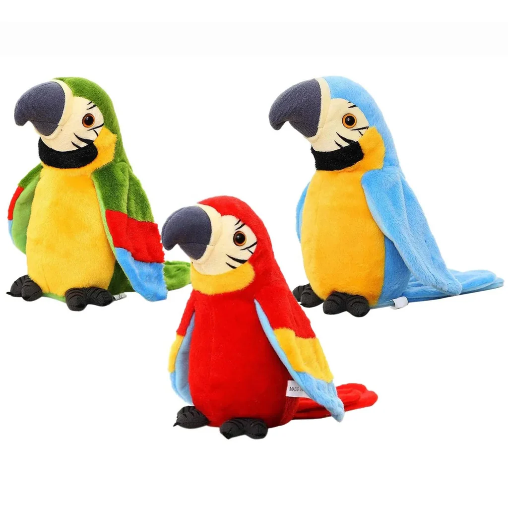 Gyerekeknek szánt termékek és játékok - Beszélő Plüss Papagáj Játék, 20 cm, Hangutánzó Funkcióval és Interaktív Mozgással
