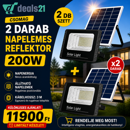 Napelemek és napelemes reflektorok - 2 x Kültéri napelemes lámpa 200 W, 54 SMD LED reflektor, távirányítóval és fényérzékelővel, beépített napelemes panel