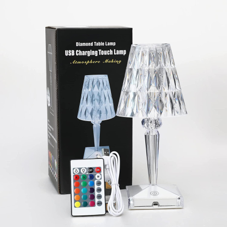 Napelemek és napelemes reflektorok - Kristály Hatású Hordozható LED Asztali Lámpa – RGB, Érintésvezérlés, 2000 mAh Újratölthető Akkumulátor