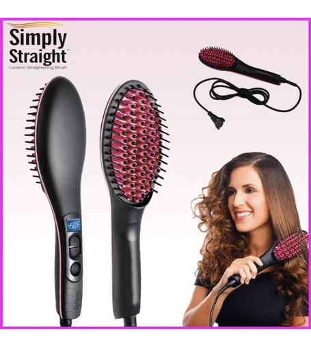 LCD kijelzős kerámia hajegyenesítő kefe, állítható hőmérséklet 230°C-ig, 3D sörték, 360°-ban forgó kábel, biztonsági rendszer, fekete/rózsaszín [1]