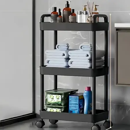 Műanyag, fehér, 3 szintes tároló kocsi kerekekkel, sokoldalú [3]