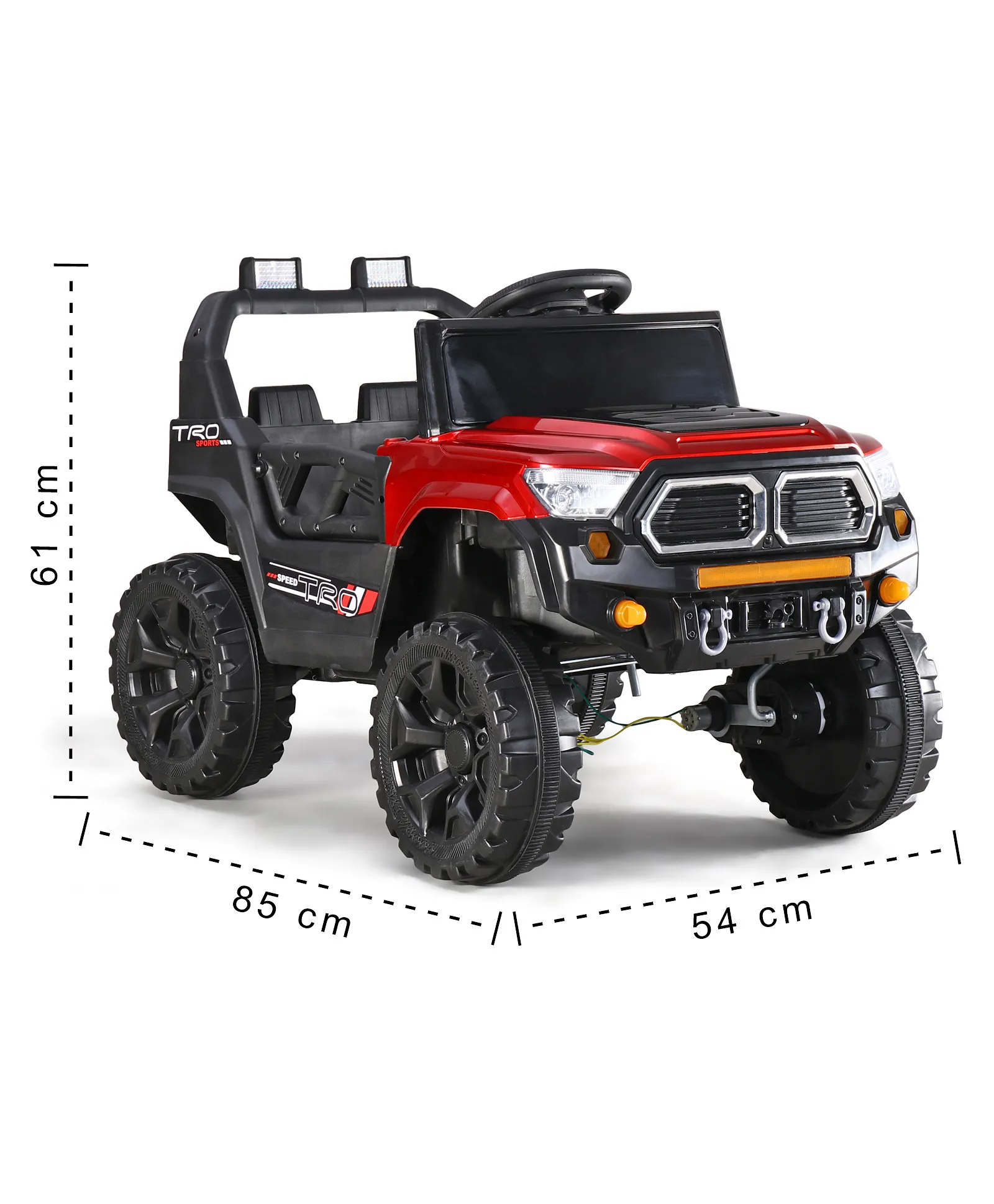 Gyermek elektromos autó Jeep, távirányítóval, Bluetooth és zene funkcióval, világító szélvédő, műanyag kerekek, 85×61×54 cm, piros [2]