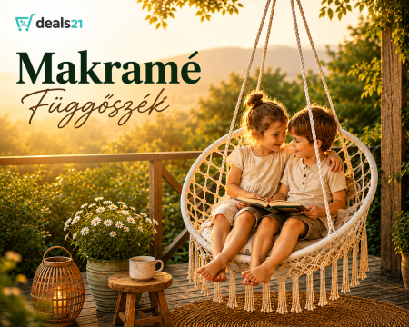 Makramé függő hintaszék, függesztett kialakítás, kényelmes és tartós design, beltéri és kültéri használatra, kertbe vagy teraszra [3]