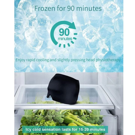 Migrénes fejmaszk hideg/meleg géllel, terápiás hatás fejfájás és feszültség ellen, univerzális méret, kényelmes anyag, fekete [8]
