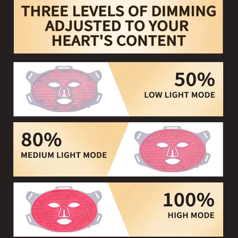 Professzionális LED arc- és nyakmaszk, vörösfény-terápia, 6 üzemmód, időzítő és pulzáló funkció, rugalmas szilikon, állítható [1]