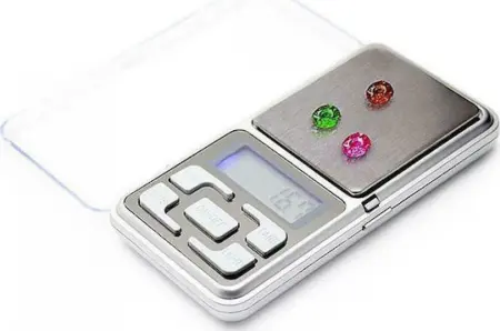 MH-500 zsebméretű ékszermérleg, 500 g, 0,1 g pontosság, TARE funkció, világító kijelző, ezüst szín [8]