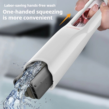 Mini kézi felmosó – hordozható, abszorbens PVA szivacs, push-pull csavaró rendszer, 15,5 × 29,5 cm, fehér [6]