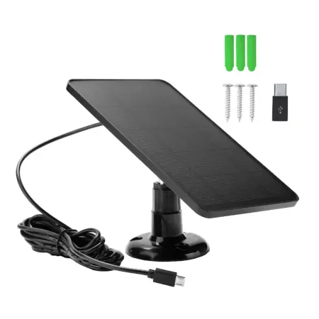 Napelemek és napelemes reflektorok - Mini Napelemes Fotovoltaikus Panel, 10W, 5V, Hordozható – Kamerákhoz és Telefon Töltéshez, 3m Kábel, Micro-USB és Type-C Adapter, Vízálló, Fekete, 175x120 mm