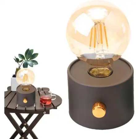 Napelemek és napelemes reflektorok - Mini retro dekorációs lámpa, vintage LED filamenttel, meleg fény, állítható fényerő, elemes működés, sötétszürke